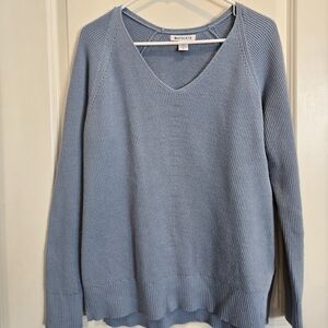 Athleta VNeck Merino Wool Blend Blue Sweater
